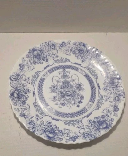 Vintage Arcopal France Blue Floral Milk Glass Dinner Plate Round Glossy- retired