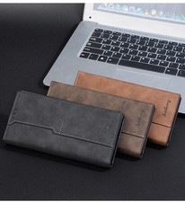 Long Wallet for Men Leather Bifold RFID Blocking Checkbook Card Holder Clutch