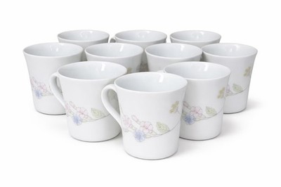 Corning Corelle Coffee Mugs Set 10 Floral Milk Glass Cups Vintage USA