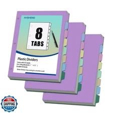 24Pcs/3 Sets Binder Dividers for 3 Ring Binder,8 Tab Binder Plastic Page divi