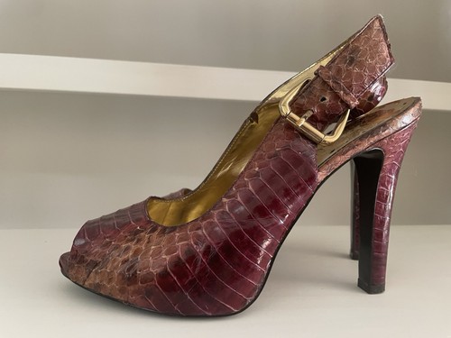 BCBG Peep-toe Magenta Snake-like leather Stilettos