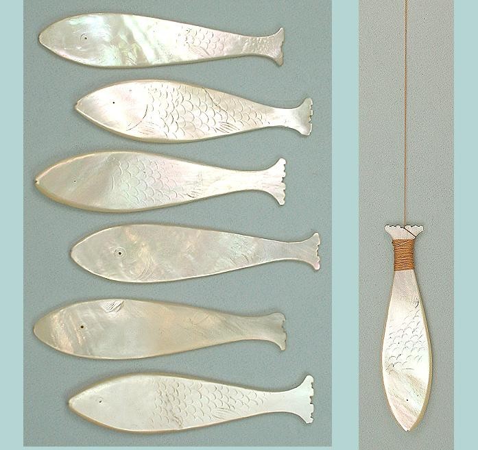 6 Antique Carved Mother of Pearl Fish Bobbins * English * Circa 1820