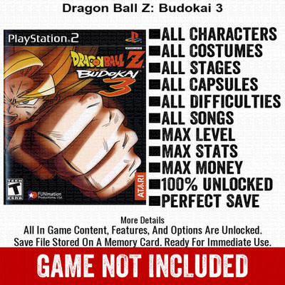 Dragon Ball Z Budokai 3 100% PS2 Memory Card CHEATS ITEMS