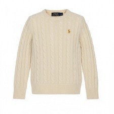 Polo Ralph Lauren Cable Knit Cream Ivory Sweater Girls 7 Shimmer Wool Cotton