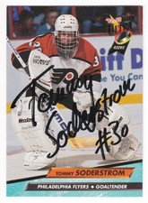 1992-93 Fleer Ultra Tommy Soderstrom IP Auto RC #160 Rookie On-Card Autograph. rookie card picture