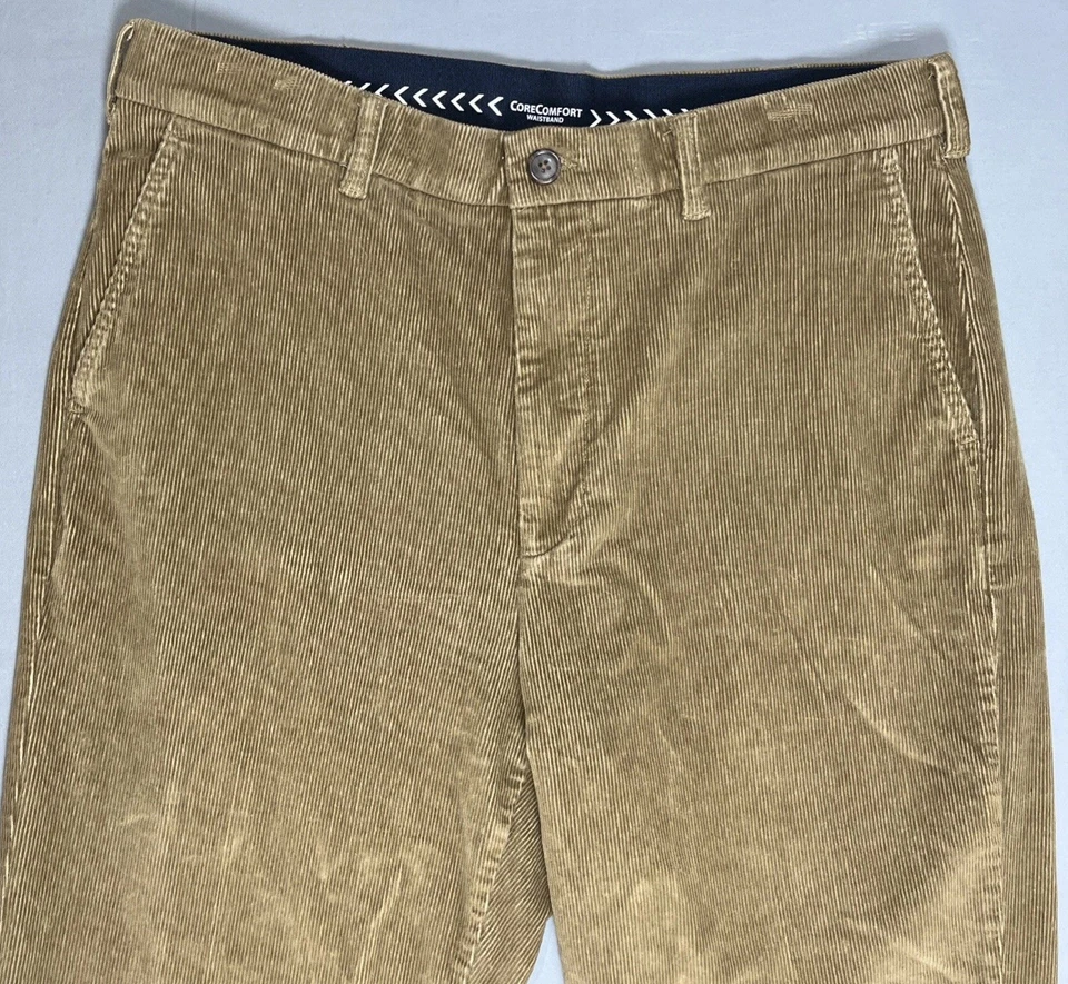 Pantalones Roundtree & Yorke Para Hombres Pierna Recta Cintura Pana Caqui Tostado 36x30 Foto 3 de 4