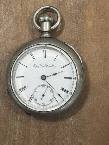 Antique Elgin Pocket Watch Parts/Repair Roman Numeral Dial Silver Tone
