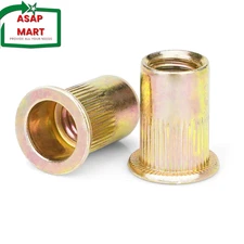 100Pcs 3/8"-16 UNC Rivet Nuts, Carbon Steel Flat Head Rivnut Threaded Insert Nut