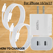 2 Pcs Dual PD 40W Fast Wall Charger Power Adapter For iPhone16 15 17 17 Air 16e