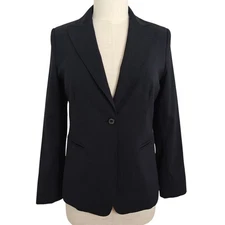 Max Mara Virgin Wool Silk Single Breasted Blazer Jacket Sz 8 Midnight Blue Italy