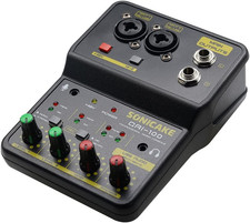 Audio Mixer, Portable USB Mini Sound Board Console, 2 Channel with Sound Card, 4