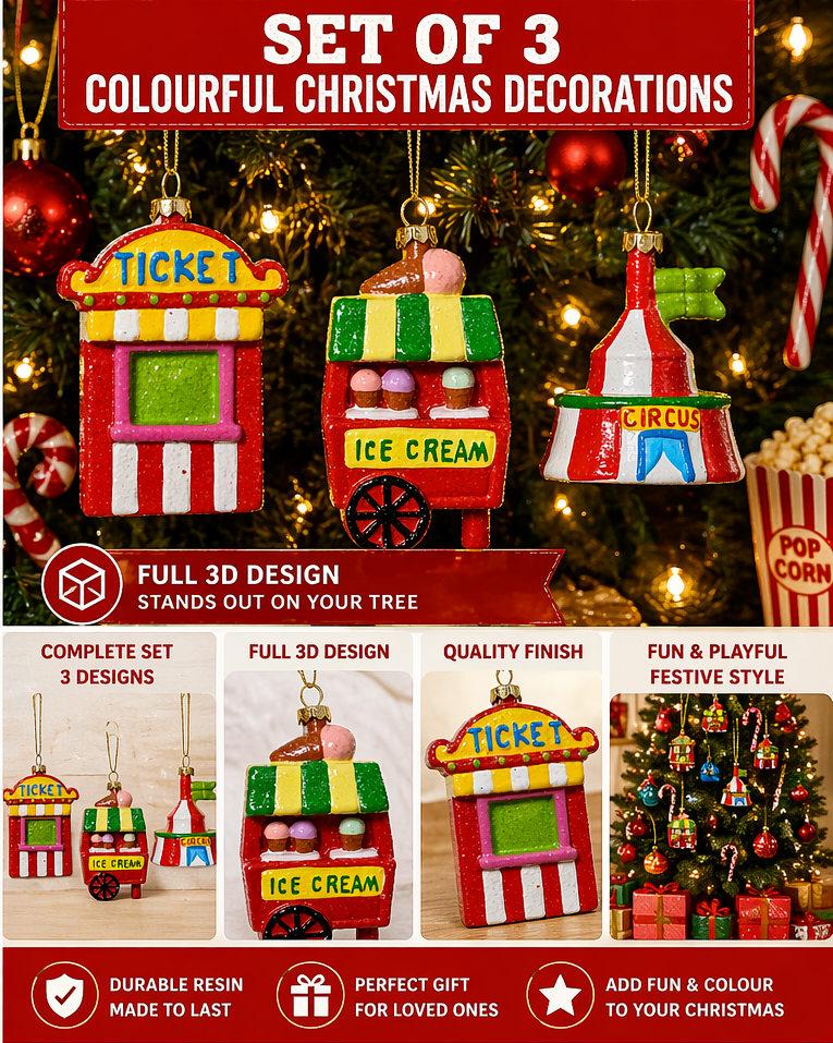 Circus Christmas Tree Decorations Fun Fairground Carnival Bauble Novelty Ornamen