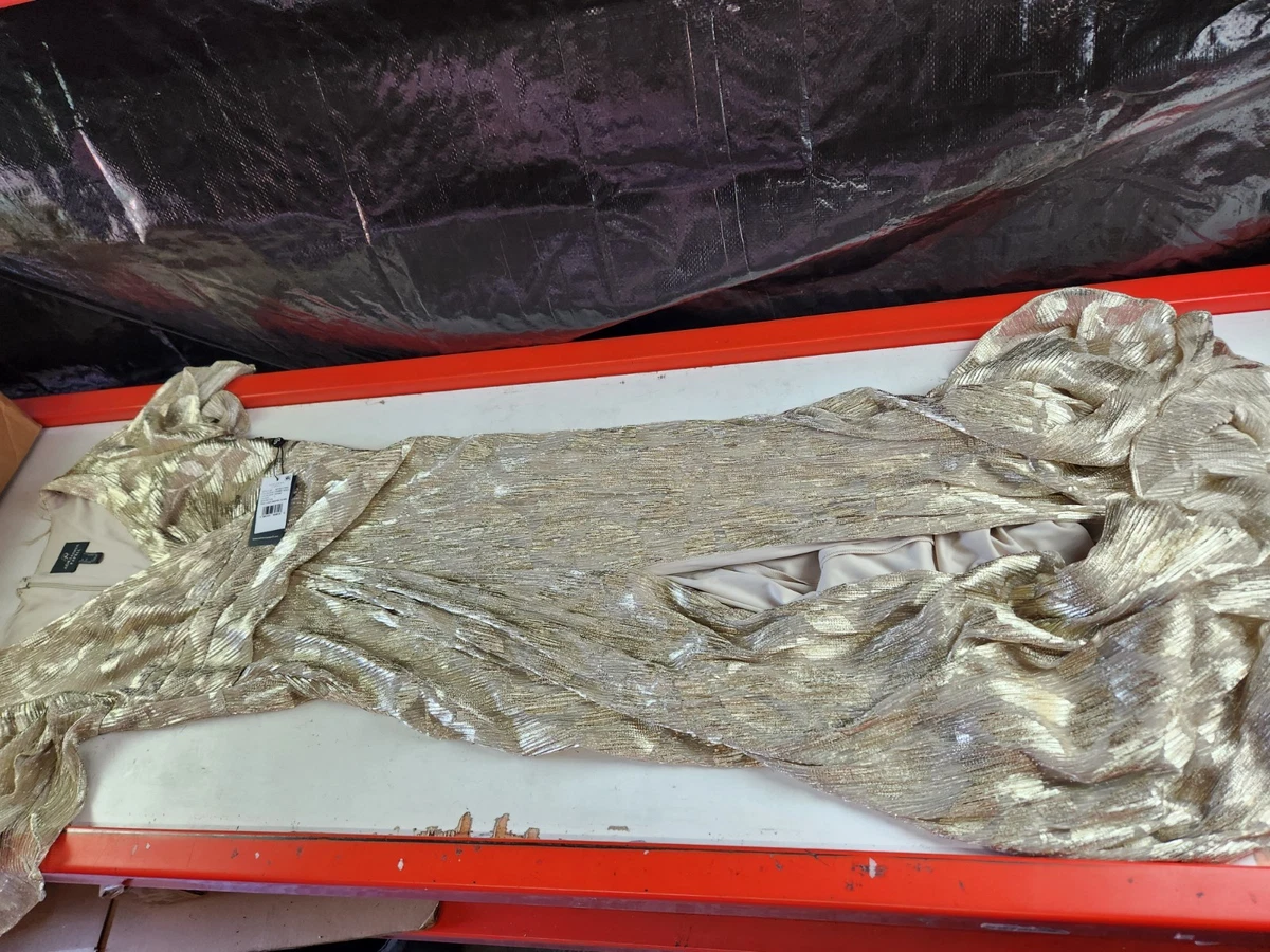 Vestido drapeado de hojas de aluminio para mujer ADRIANNA PAPELL, oro champán, talla 4 EE. UU.