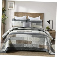 Quilts Queen Size, Queen Quilt Bedding Set Queen 90"x98" Grey/Tan/Black