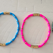 Lot of 3 Multicolor Enamel Round Bead Chain Bracelets w/ Barrel Closure