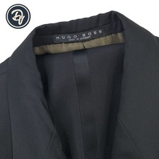VTG 44 R HUGO BOSS Classic Fit Solid Black Double Breast Peak Lapel Wool Tuxedo