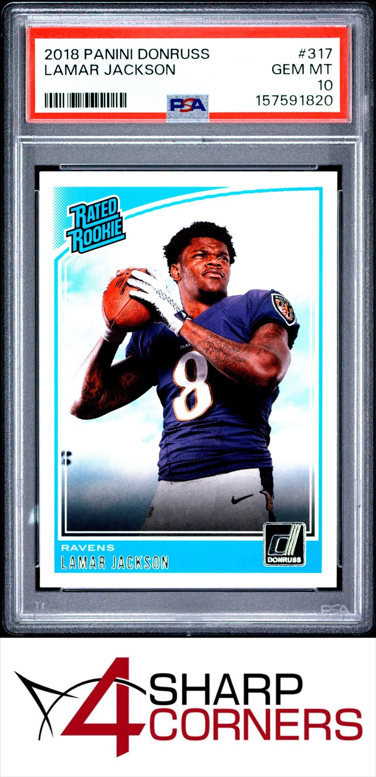 2018 PANINI DONRUSS #317 LAMAR JACKSON RC RATED ROOKIE PSA 10 view 1