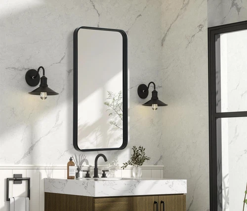 Elegant Decor Contour Metal Rectangle Mirror 18X36" Black - Picture 3 of 11