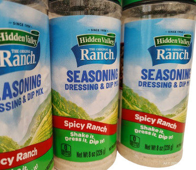 4X) Hidden Valley SPICY  RANCH Seasoning Salad Dressing & Dip Mix 8oz, BB11/26
