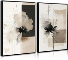 Modern Abstract Floral Wall Art Minimalist Neutral Canvas Painting Decor Beige C