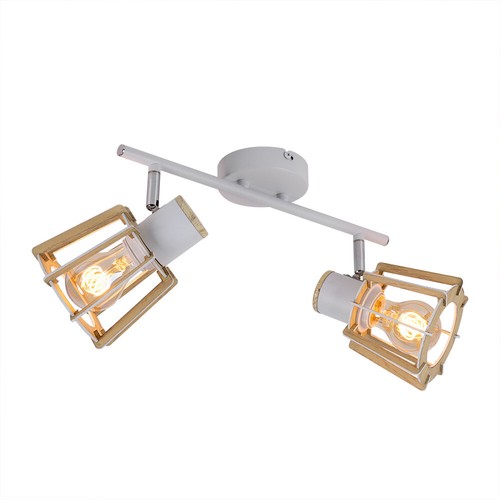 Faretto da Soffitto Lampada Wood Spot 2 Fiamma Punti Flessibile Campagna E27 - Foto 2 di 10