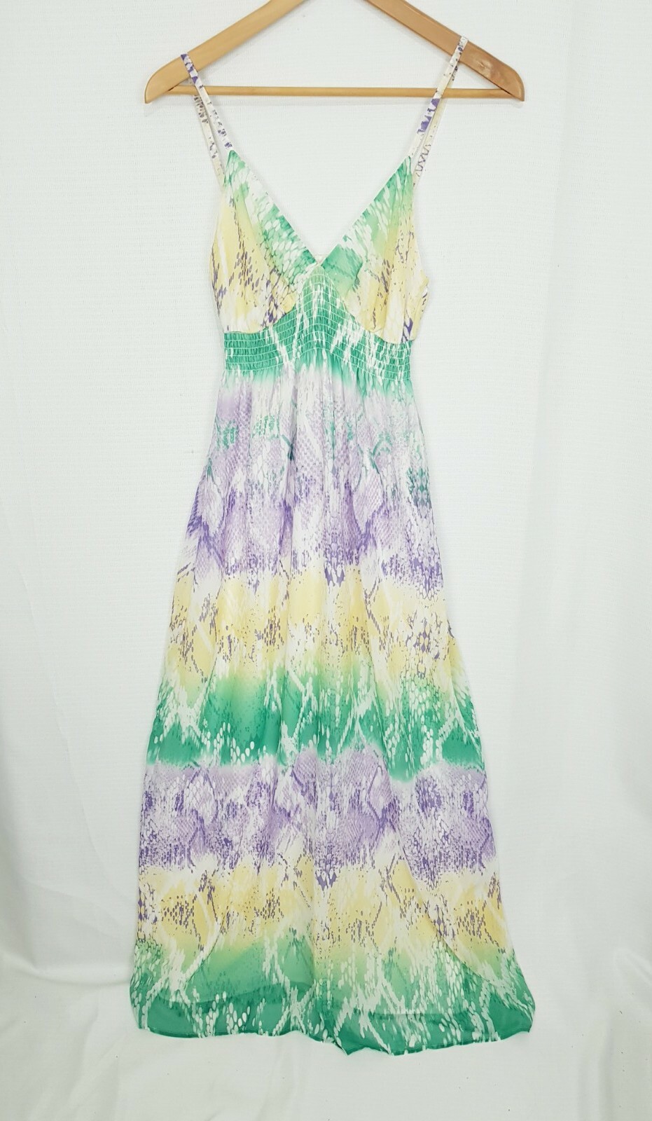 JEANS WEST Size 6 Pastel Snake Print Maxi Dress with Elastic Waist and Adjustable Straps for a Flattering Fit-image