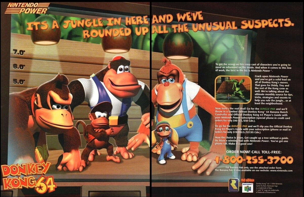Donkey Kong 1999 Nintendo Power N64 print ad mini poster VTG Game room d cor 2