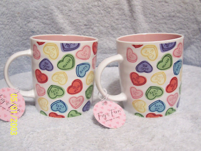 2 Valentine's Day Or Any Day Candy Kiss Me Be Mine Hug Me Luv Ya Sweetheart Mugs