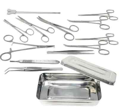 3 Set of 13 Pcs Basic Minor Surgery Kit W/ Steel Box Surgical Instruments