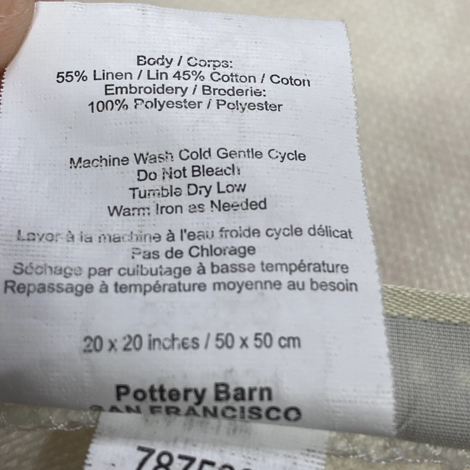 Pottery Barn Pillow Covers 20x20 Brown Cream Floral Embroidery Accent Throw (2) - Image 3 of 4