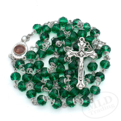Emerald Green Rosary Necklace   Jerusalem Holy Center   8mm Catholic Beads