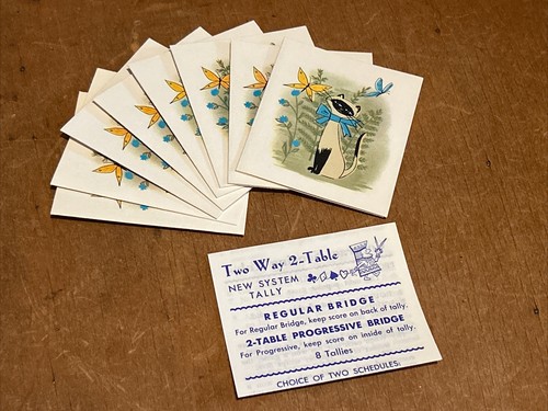 8 Vintage Bridge Tally Score Cards Siamese Cat Heines Publishing Instructions - Picture 2 of 7