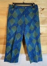 VTG High Waist Blue  Green Paisley Capris 10