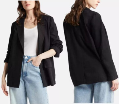 Treasure & Bond Jacke Blazer Damen S KLEIN Taschen Schwarz Leinen Knopf