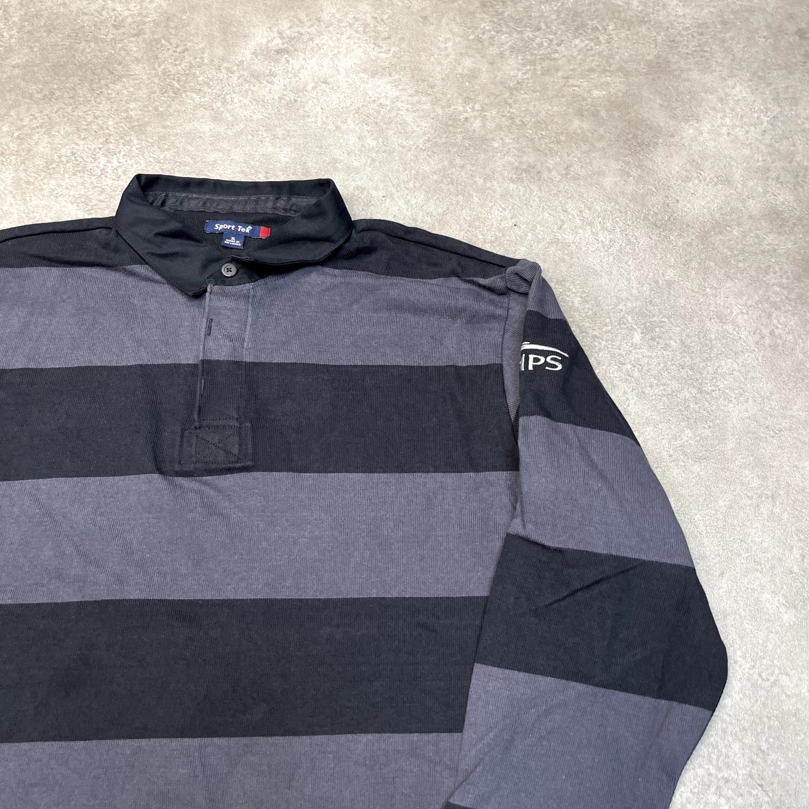 Rugby Polo Shirt Mens USA Sport Tek 90s Striped Vintage Top, Black, XL image 2