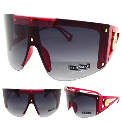 OVERSIZE CLASSIC RETRO MODERN SHIELD Hip Hop Style SUNGLASSES Big Burgundy Frame