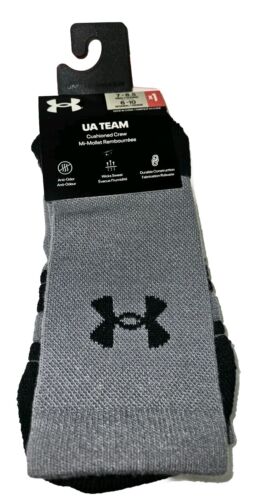 Under Armour UA Team Cushion  Crew Socks Graphite Unisex Men 7-8.5 Women 6-10  - Picture 1 of 3