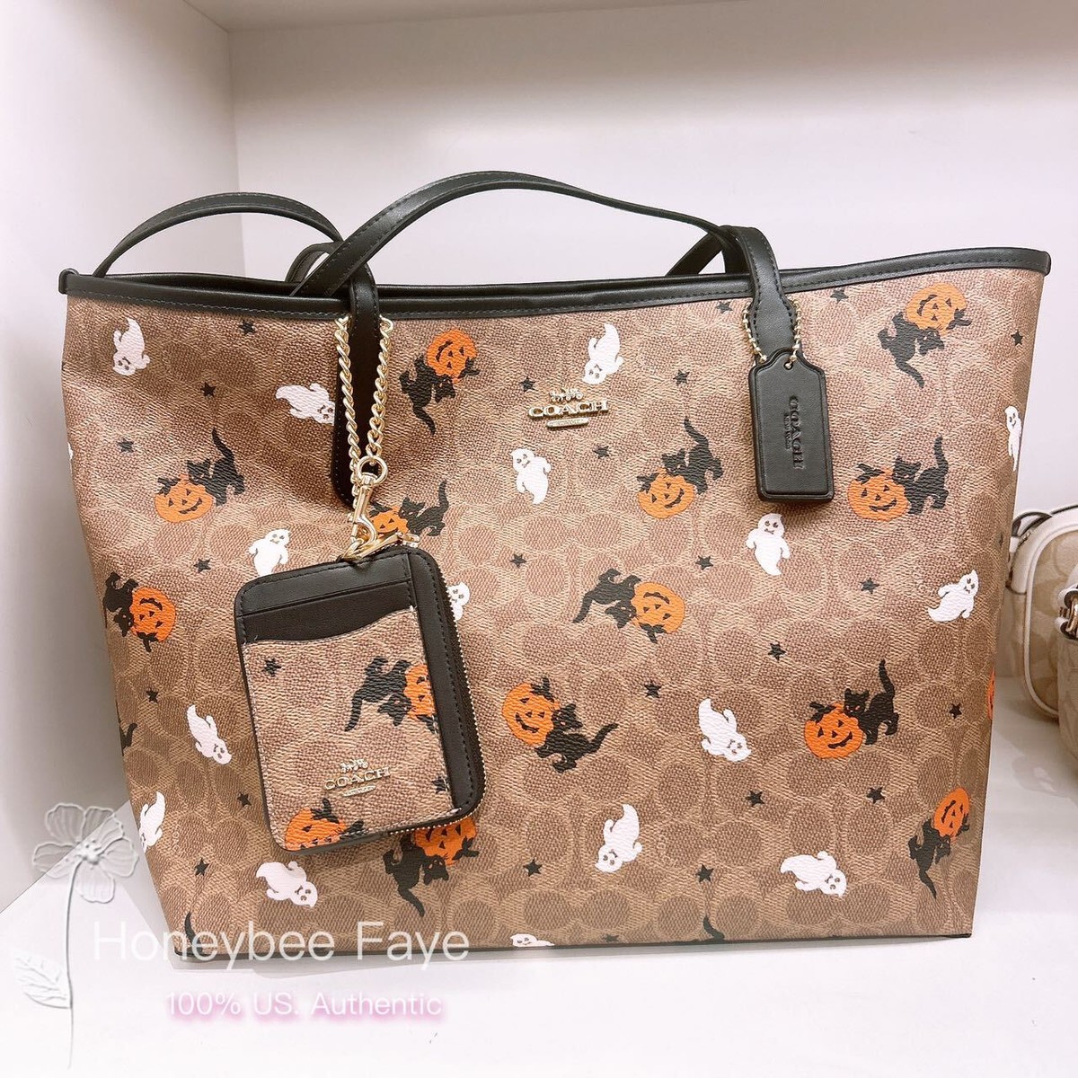 Nwt Coach city tote OR Zip Card Case With Halloween 🎃💀 cw886 or