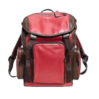 red and brown coach backpack