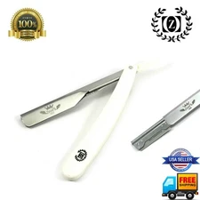 Barber Salon Wet Cut Throat Shavette Straight Shaving Razor + Free Blades White