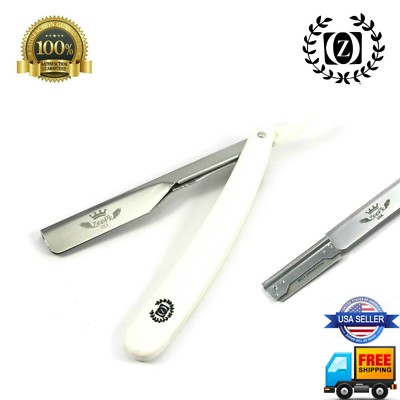 Barber Salon Wet Cut Throat Shavette Straight Shaving Razor + Free Blades White