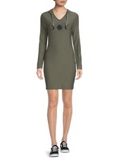 No Boundaries Juniors’ Hooded Bodycon Dress Size XL Green Midnight --T7--