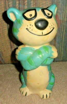 VINTAGE VERY OLD CAT PIGGY BANK HAND PAINTED PAPER MACHE CERAMIC TYPE  JAPAN