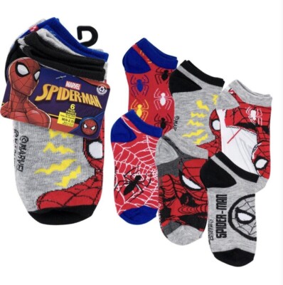 Spider-man Kids Socks Marvel Spiderman Size M, (9-2.5) 6pk Kids Socks