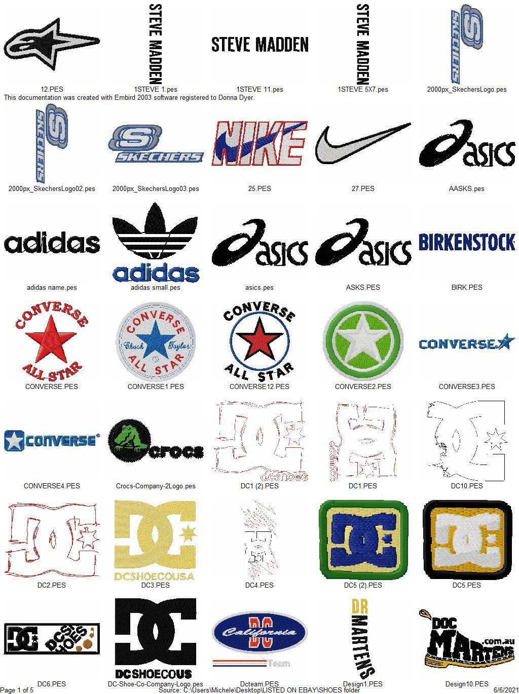 152 SHOE LOGOS MACHINE EMBROIDERY DESIGNS PES HUS JEF AND MORE