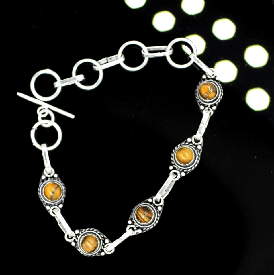 Натуральный тигровый глаз камень браслет серебро наложение латуни модный браслет 8» Inche - Изображение 2 из 4