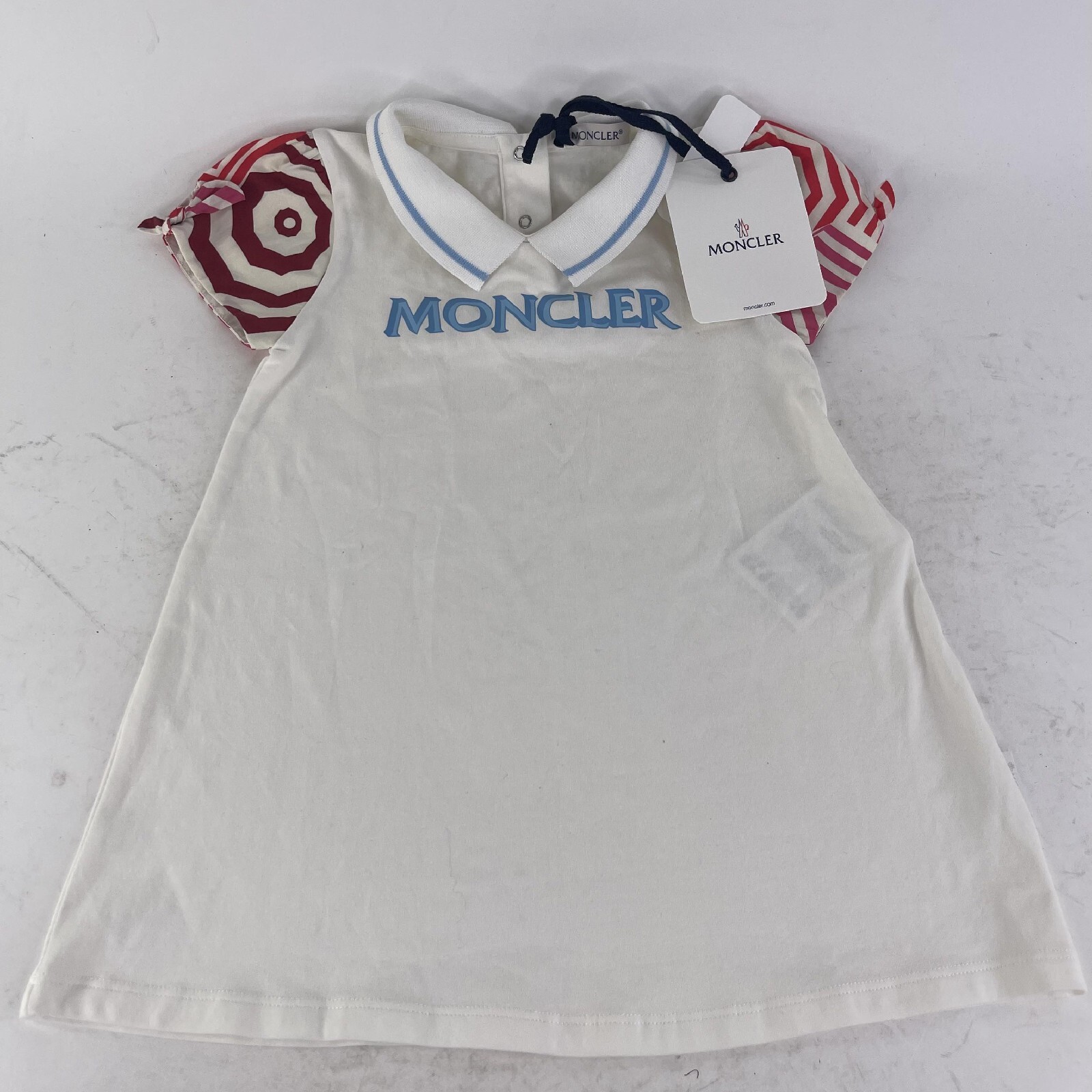 MONCLER infant  JR Logo lettering baby dress Size 2 Baby 2T Snap White shirt 