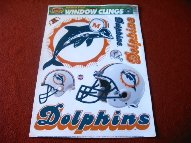 Vintage Miami Dolphins NFL Team Mascot Reusable Static Window Clings Glass