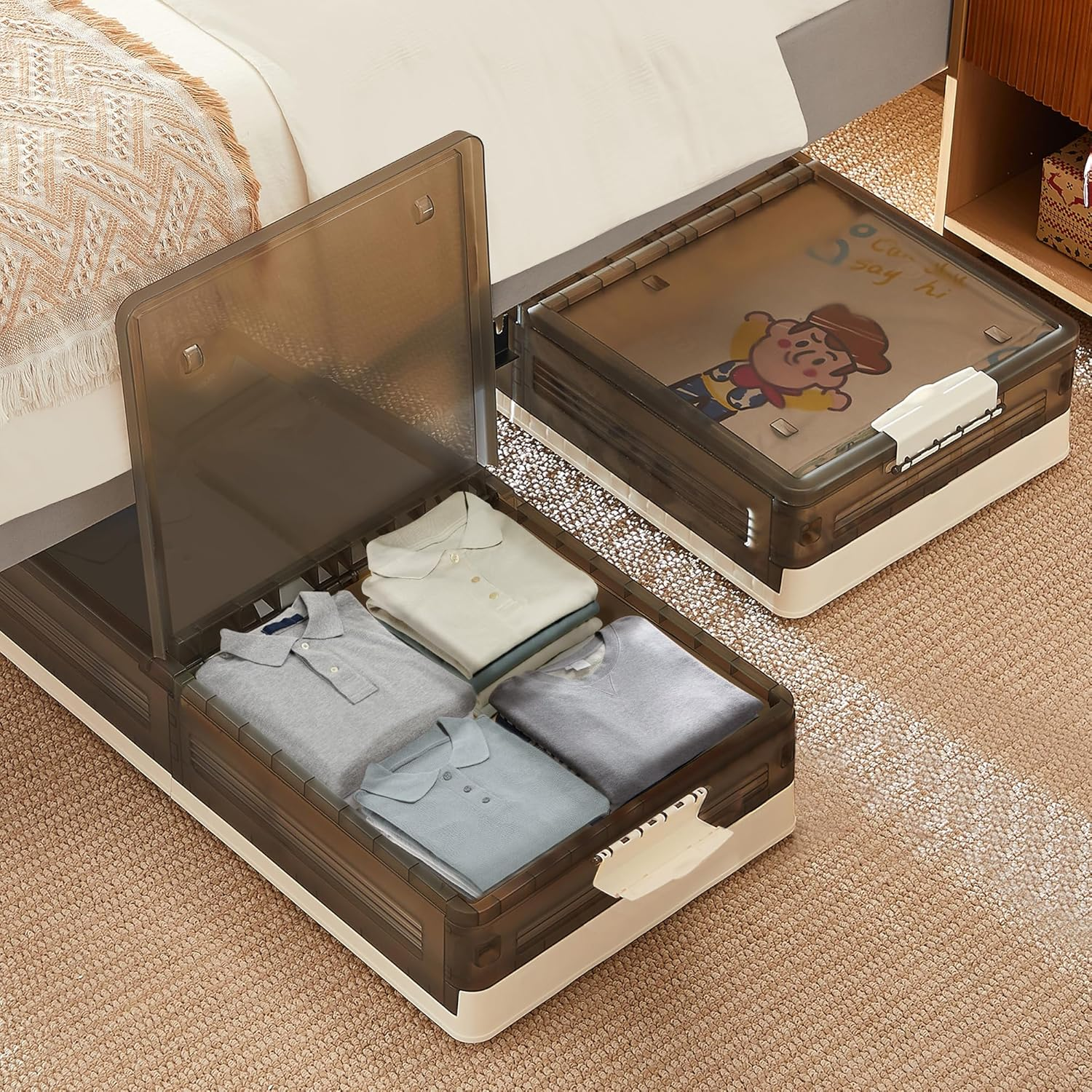 under Bed Storage with Wheels, 2 Pack Stackable under Bed Storage Containers, Un-image