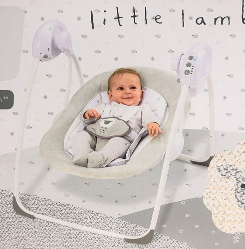 LADIDA Babywippe kleines graues Lamm erste Schaukel beruhigende Musik und Spielzeug 079 UK - Bild 2 von 2